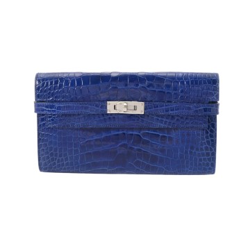 エルメス ケリーウォレット ロング ブルーエレクトリック アリゲーターリセ レディース 財布 【中古】【purse】