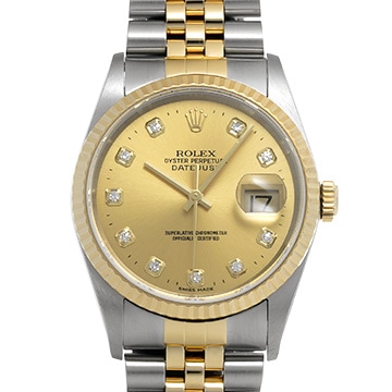 ロレックス デイトジャスト 36 16233G シャンパン/ダイヤモンド メンズ 時計 【中古】【wristwatch】