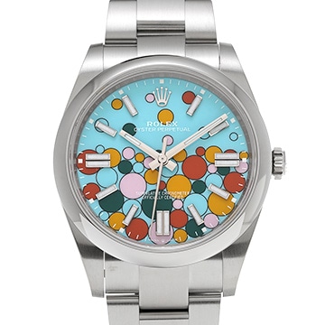 ロレックス オイスターパーペチュアル 41 124300 ターコイズブルー セレブレーションモチーフ メンズ 時計 【中古】【wristwatch】