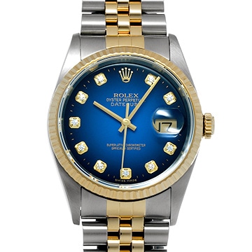 ロレックス デイトジャスト 16233G ブルー・グラデーション/ダイヤモンド メンズ 時計 【中古】【wristwatch】