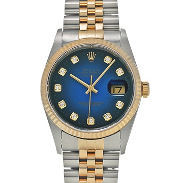 ロレックス デイトジャスト 16233G ブルー・グラデーション/ダイヤモンド メンズ 時計 【中古】【wristwatch】