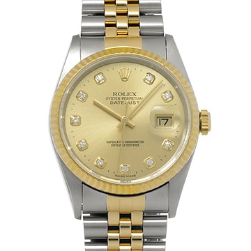 ロレックス デイトジャスト 36 16233G シャンパン/ダイヤモンド メンズ 時計 【中古】【wristwatch】