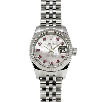 ロレックス デイトジャスト 179174NGR ホワイトシェル/ルビー レディース 時計 【中古】【wristwatch】