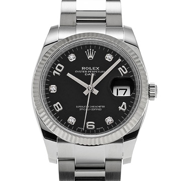 ロレックス オイスターパーペチュアル デイト 115234G ブラック/ダイヤモンド メンズ 時計 【中古】【wristwatch】