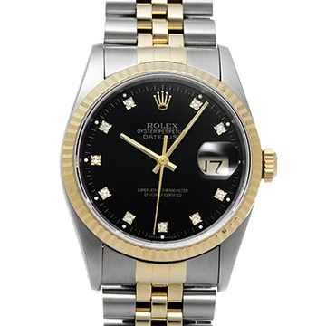 ロレックス デイトジャスト 16233G ブラック/ダイヤモンド メンズ 時計 【中古】【wristwatch】