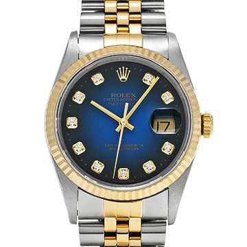 ロレックス デイトジャスト 16233G ブルー・グラデーション/ダイヤモンド メンズ 時計 【中古】【wristwatch】