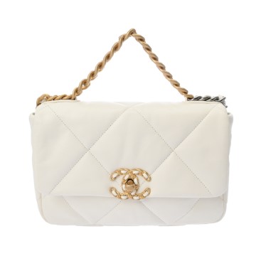 シャネル CHANEL19 ハンドバッグ CHANEL19 ホワイト AS1160 シャイニーラムスキン レディース バッグ 【中古】【bag】