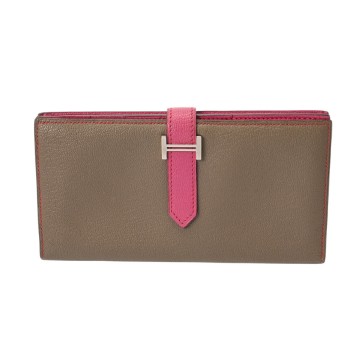 エルメス ベアンスフレ ヴェルソ エトゥープ/フューシャピンク シェーブル ユニセックス 財布 【中古】【purse】