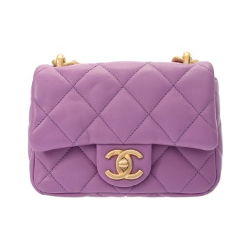 シャネル マトラッセ ミニフラップバッグ  パープル A35200 ラムスキン レディース バッグ 【中古】【bag】