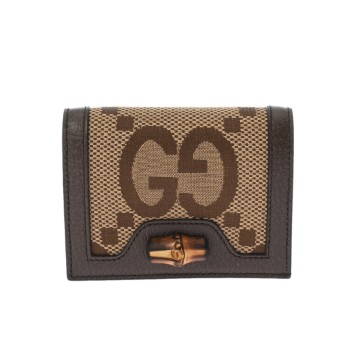 グッチ カードケース ウォレット  ベージュ/ブラウン 658244 ジャンボGGキャンバス/レザー レディース 財布 【中古】【purse】