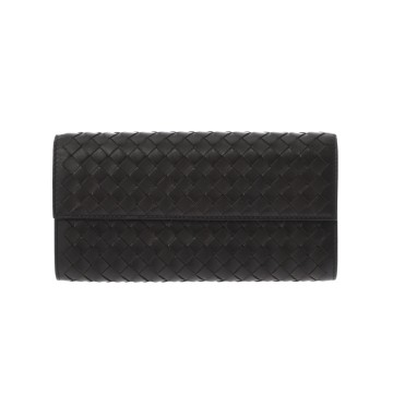 ボッテガ ヴェネタ イントレチャート ロングフラップウォレット ブラウン レザー ユニセックス 財布 【中古】【purse】