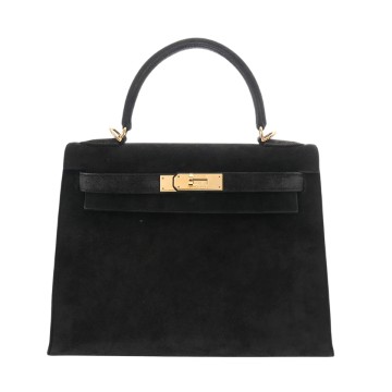 エルメス ケリー 28 外縫い ブラック ドブリス(スウェード) レディース バッグ 【中古】【bag】