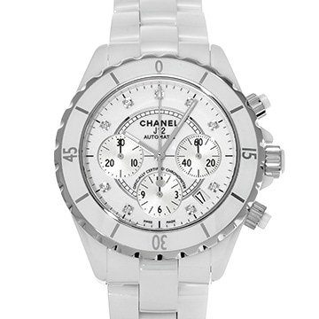 シャネル J12 クロノグラフ 41MM H2009 ホワイトラッカー/シルバー/ダイヤモンド メンズ 時計 【中古】【wristwatch】