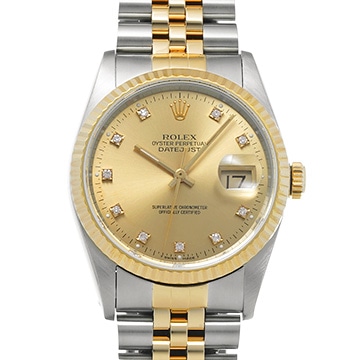 ロレックス デイトジャスト 16233G シャンパン/ダイヤモンド メンズ 時計 【中古】【wristwatch】