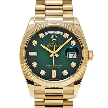 ロレックス デイデイト 36 128238A ブライトグリーン/バゲットカットダイヤモンド メンズ 時計 【中古】【wristwatch】