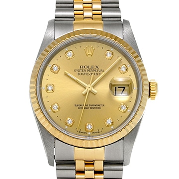 ロレックス デイトジャスト 16233G シャンパン/ダイヤモンド メンズ 時計 【中古】【wristwatch】