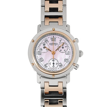 エルメス クリッパー クロノグラフ CL1.321 ピンクシェル レディース 時計 【中古】【wristwatch】