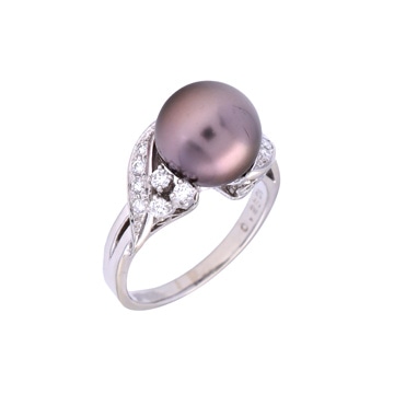 ミキモト 黒蝶真珠リング #10 0.25ct シルバー Pt900プラチナ レディース ジュエリー 【中古】【jewelry】