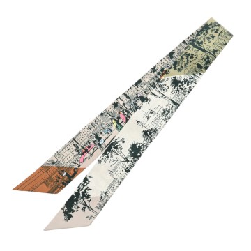 エルメス ツイリー A L'OMBRE DES BOULEVARDS 白/グリーン /グレー 062910S シルク100％ レディース 【新品】【other】