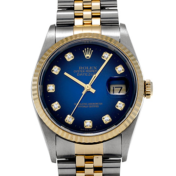 ロレックス デイトジャスト 16233G ブルー・グラデーション/ダイヤモンド メンズ 時計 【中古】【wristwatch】