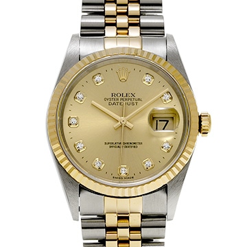 ロレックス デイトジャスト 16233G シャンパン/ダイヤモンド メンズ 時計 【中古】【wristwatch】