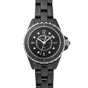 シャネル J12 29MM H2569 ブラックラッカー/ダイヤモンド レディース 時計 【中古】【wristwatch】