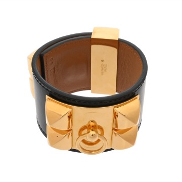 エルメス コリエドシアン ブレスレット #S ブラック/ゴールド金具 ボックスカーフ レディース ジュエリー 【中古】【jewelry】