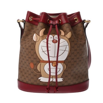 グッチ GUCCI×ドラえもん ショルダーバッグ ベージュ/エボニー/ボルドー 655597 ミニGGスプリームキャンバス/レザー メンズ バッグ 【中古】【bag】