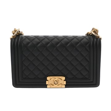 シャネル ボーイシャネル ハンドバッグ 25cm ブラック A67086 ラムスキン レディース バッグ 【中古】【bag】