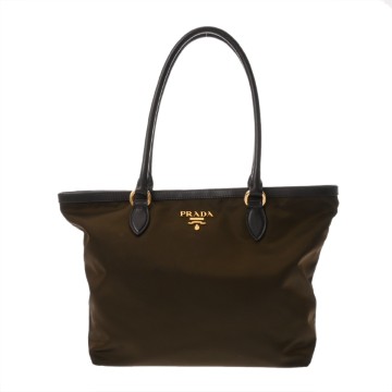 プラダ トートバッグ カーキ/ブラウン ナイロン/レザー ユニセックス バッグ 【中古】【bag】