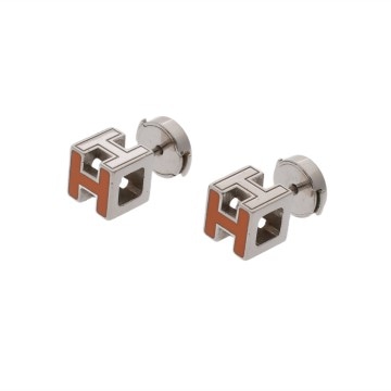 エルメス Hキューブピアス オレンジ/シルバー金具 エナメル ユニセックス ジュエリー 【中古】【jewelry】