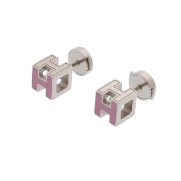 エルメス Hキューブ ピアス ピンク/シルバー金具 エナメル ユニセックス ジュエリー 【中古】【jewelry】