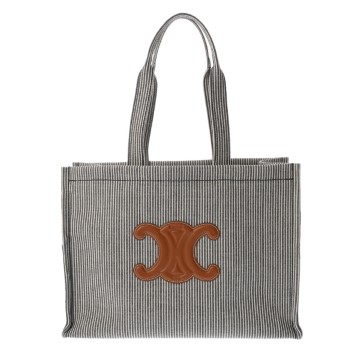 セリーヌ トリオンフ ラージ カバ タイス ホワイト/ネイビー 196762FU5 ストライプテキスタイル レディース バッグ 【新品】【bag】