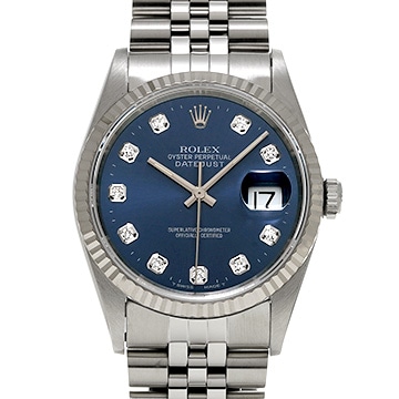 ロレックス デイトジャスト 16234G ブルー/ダイヤモンド メンズ 時計 【中古】【wristwatch】