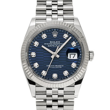 ロレックス デイトジャスト 36 126234G ブライトブルー フルーテッドモチーフ/ダイヤモンド メンズ 時計 【中古】【wristwatch】