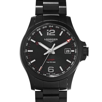 ロンジン コンクエスト V.H.P. GMT L3.728.2.56.6 ブラック メンズ 時計 【中古】【wristwatch】