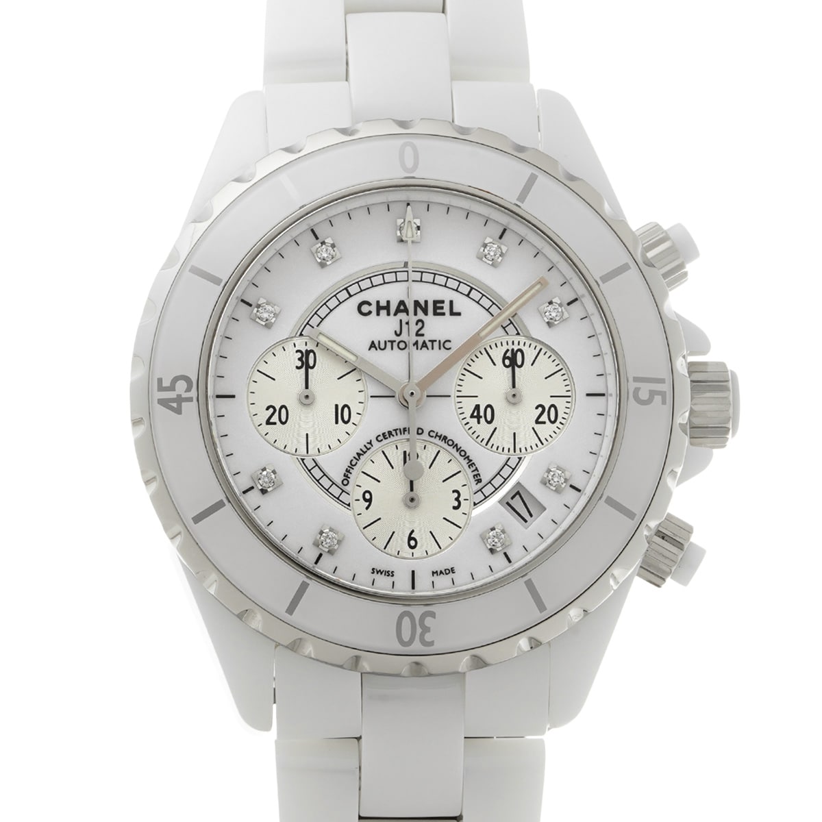 シャネル J12 クロノグラフ 41MM H2009 ホワイトラッカー/シルバー/ダイヤモンド メンズ 時計 【中古】【wristwatch】