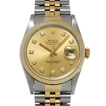 ロレックス デイトジャスト 36 16233G シャンパン/ダイヤモンド メンズ 時計 【中古】【wristwatch】