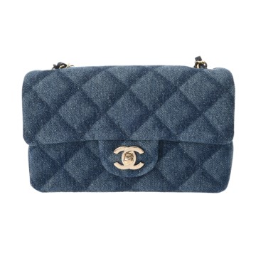シャネル マトラッセ ミニ クラシックハンドバッグ 20cm ブルー A69900 デニム レディース バッグ 【中古】【bag】