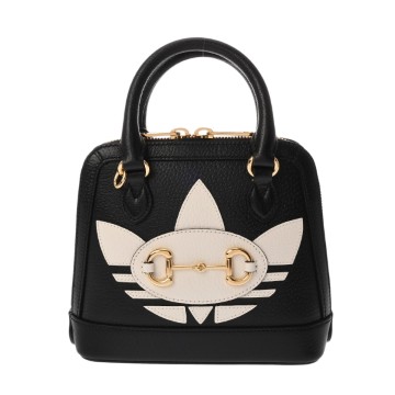 グッチ ホースビット1955 Gucci×adidas ミニ トップハンドルバッグ ブラック/ホワイト 677212 レザー レディース バッグ 【中古】【bag】