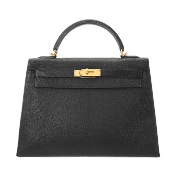エルメス ケリー 32 外縫い ブラック シェーブル レディース バッグ 【中古】【bag】