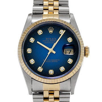 ロレックス デイトジャスト 16233G ブルー・グラデーション/ダイヤモンド メンズ 時計 【中古】【wristwatch】
