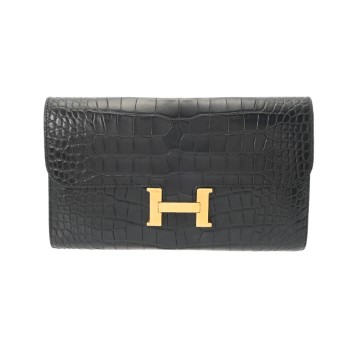 エルメス コンスタンス ロングウォレット ブラック アリゲーターマット レディース 財布 【中古】【purse】