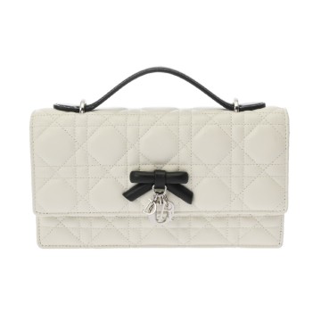 ディオール カナージュ My Dior ミニバッグ カナージュ ホワイト/ブラック ラムスキン レディース バッグ 【中古】【bag】