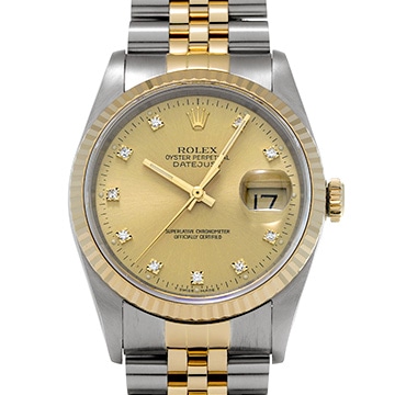 ロレックス デイトジャスト 36 16233G シャンパン/ダイヤモンド メンズ 時計 【中古】【wristwatch】