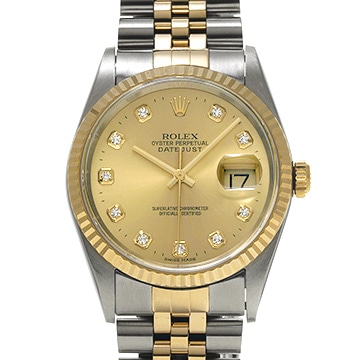 ロレックス デイトジャスト 16233G シャンパン/ダイヤモンド メンズ 時計 【中古】【wristwatch】