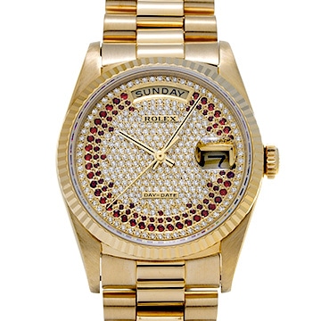 ロレックス デイデイト 36 18238 シャンパン/ダイヤモンド/ルビー メンズ 時計 【中古】【wristwatch】