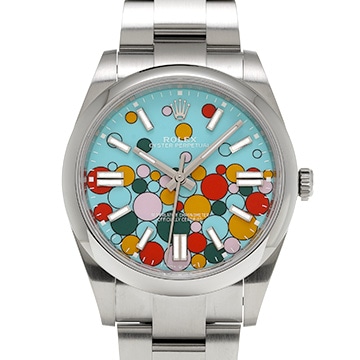 ロレックス オイスターパーペチュアル 41 124300 ターコイズブルー セレブレーションモチーフ メンズ 時計 【中古】【wristwatch】