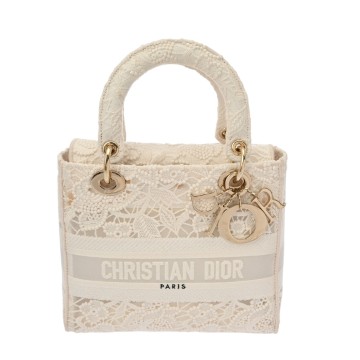 ディオール Dレース LADY D-LITE バッグ ミディアム ホワイト M05650ESQ_M933 キャンバス レディース バッグ 【中古】【bag】
