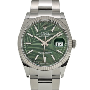 ロレックス デイトジャスト 36 126234 オリーブグリーン パームモチーフ メンズ 時計 【中古】【wristwatch】